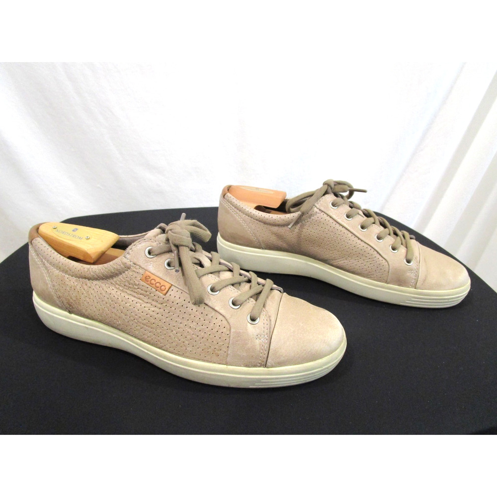 Ecco Men Soft 7 Casual Perforated Taupe Brown Leather Sneakers Men 43 EU/9 US